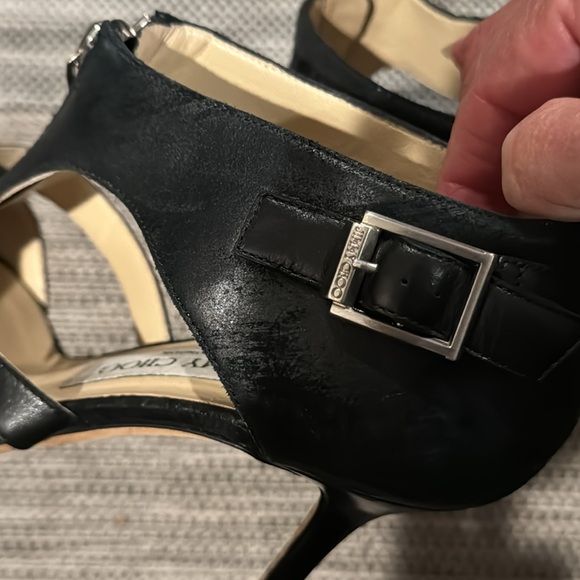 Jimmy Choo 🎉HP🎉🎈distressed leather heels with center zipper, strap w/ buckle - Picture 8 of 12